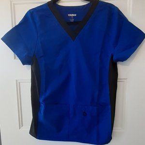 ScrubStar Women's Scrub Top - Blue and Black (Size Small)